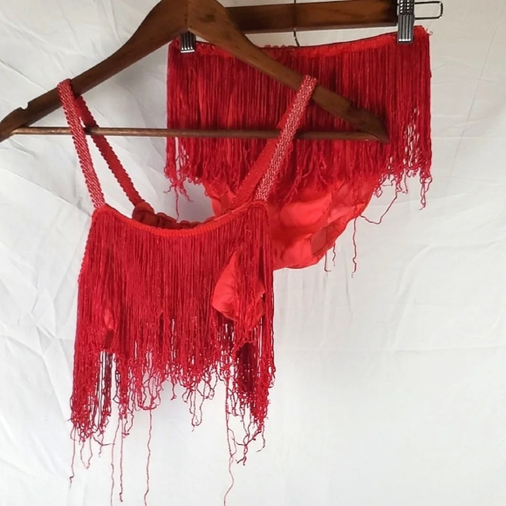 Vintage Red Fringe‎ Matching Boudoir Set